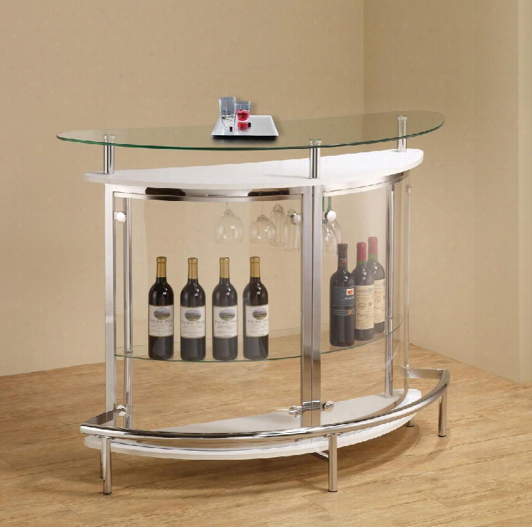 Bar Units And Bar Tables 101066 50.75" Bar  Unit With Smoked Acrylic Front Tempered Glass Top Large Glass Shelves Stemware Rack And Metal Frame In White