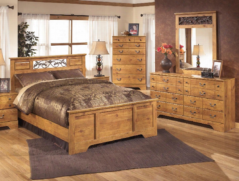 Bitterswweet Queen Bedroom Set With Panel Bed Dressser Mirror And Chest In Light