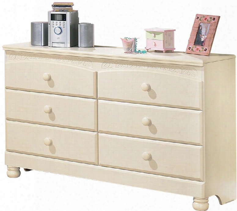 Cottage Retreat Collection B213-21 56" 6-drawer Dresser With Side Roller Glides Graphic Leaf Design And Bun Feet In Cream Cottage