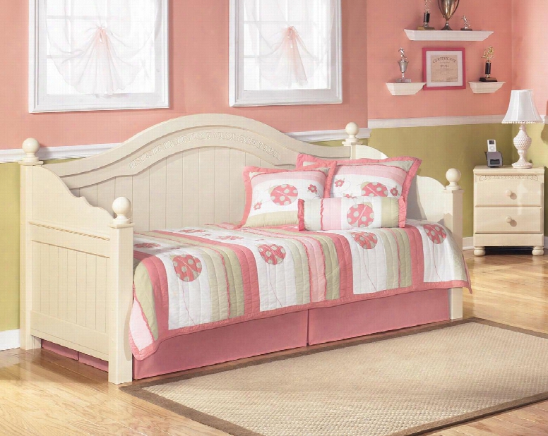 Cottage Retreat Collection B213-80/b100-81 Daybed With Platform Only Graphic Leaf Design And Plank Detailing In Cream Cottage