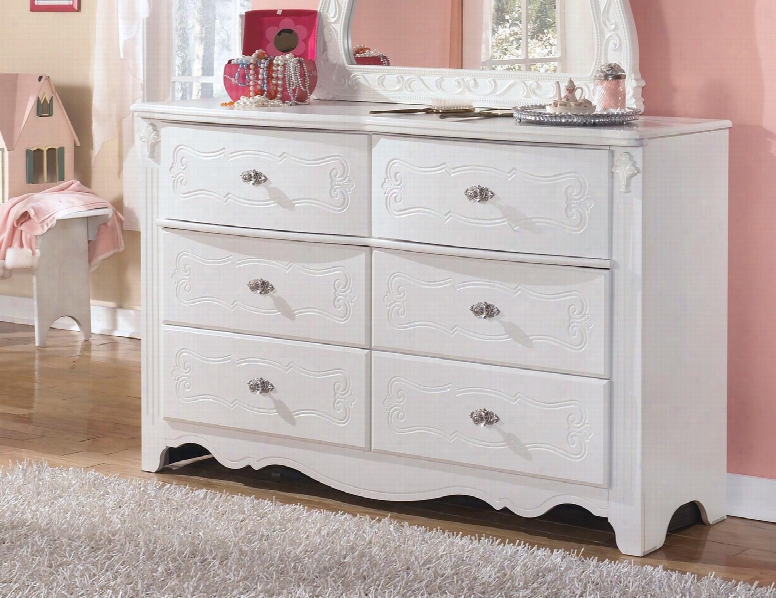 Exquisite Collection B188-21 56" 6-drawer Dresser With Decorative Embossing Stain Nickel Color Hardware And Stylish Rosettes In