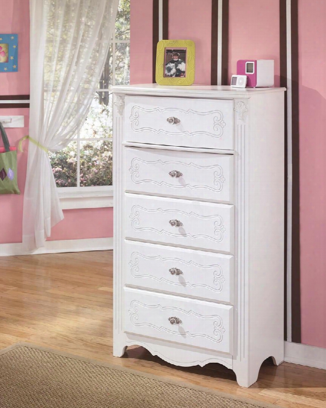 Exquisite Collection B188-46 31" 5-drawer Chest With Decorative Embossing Stain Nickel Color Hardware And Stylish Rosettes In