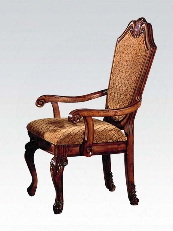 04078 Chateau De Ville 19" Arm Chair With Fabric Upholstered Back And Seat Cabriole Legs And Carved Detailing In Cherry