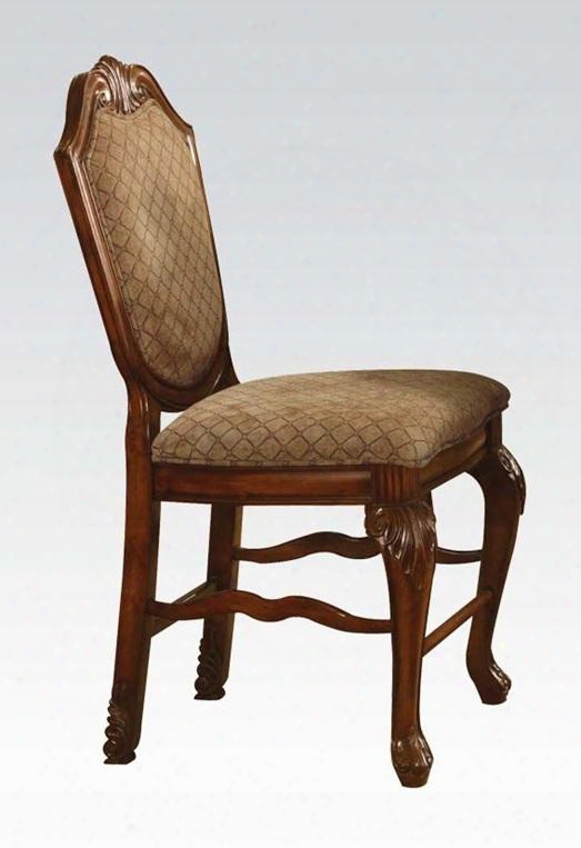 04084 Chateau De Ville 24" Fabric Upholstered Counter Height Chair With Cabriole Legs Carved Detailing And Stretchers In Cherry