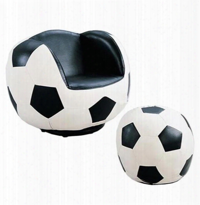 05525 All Star 2pc Pk Youth Chair & Ottoman Soccer: White &