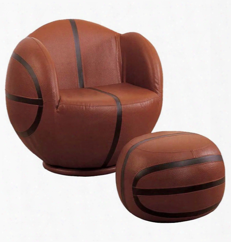 05527 All Star 2pc Pk Youth Chair & Ottoman Basketball: Brown &