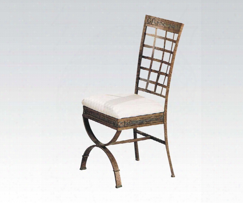 08631 Egyptian 17" Fabric Upholstered Side Chair With Distressed Detailing And Stretchers In Bronze Patina