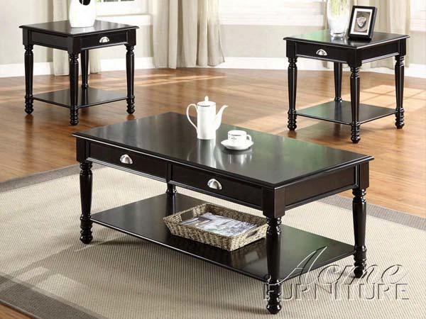 18464 Lukas Black 3 Pc Coffee And End Table Set With 1 48" Coffee Table 2 23" End  Tables Turned Post Legs Rectangular Shapes Select Hardwoods And Veneers