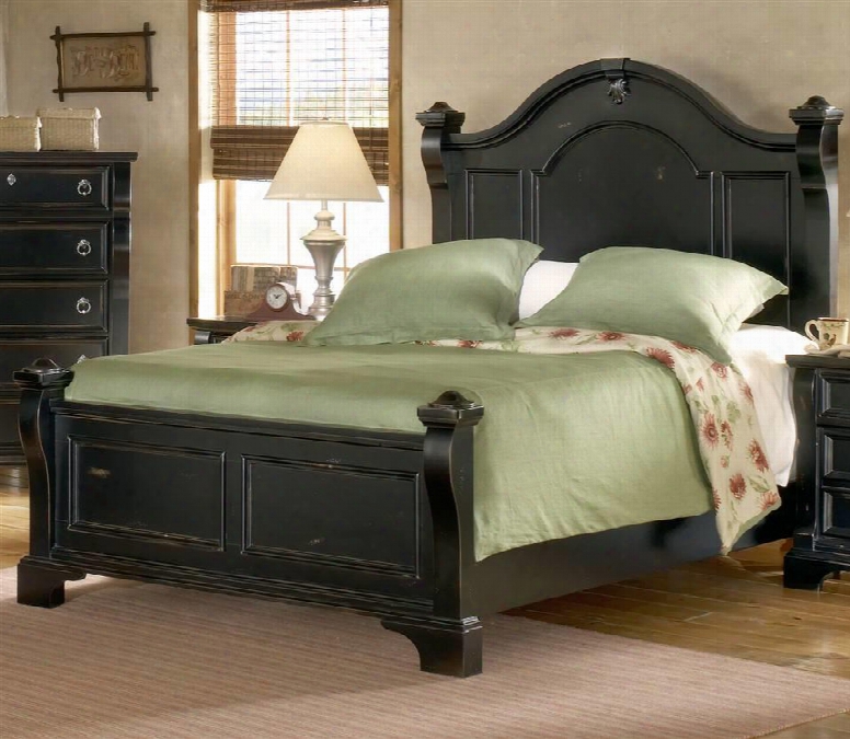 2900-50pos Heirloom Black Queen Poster Bed In Black With Rub Through Highlights Rasping And Worm Hole