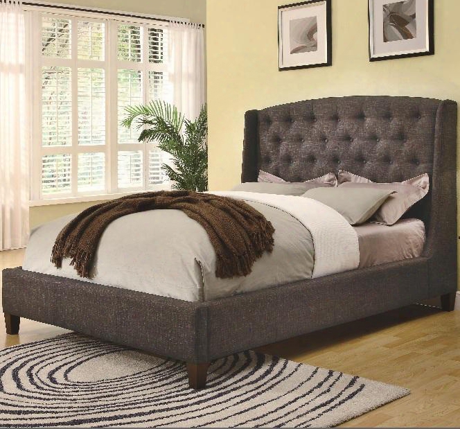 300247ke King Low Profile Dark Upholstered Bed With Exposed Wood Bun