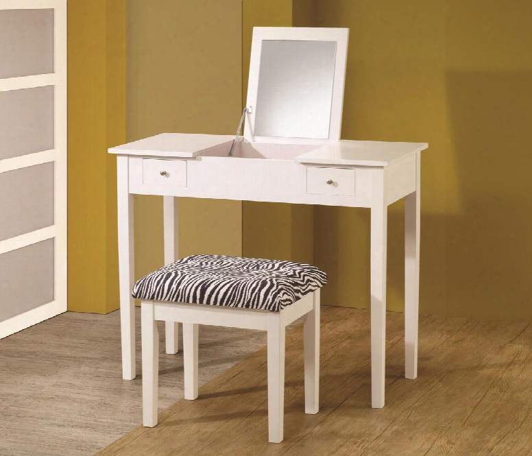 300285 Contemporary Lift-top Vanity With Mirror 2 Drawers And Upholstered Stool In