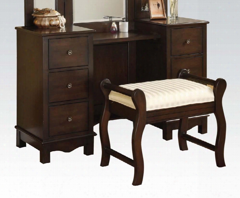 Annapolis Collection 06552 52" Vanityy And Stool With 6 Drawers Sponge Stool Seat Serpentine Legs Carved Apron Poplar Wood And Veneer Materials In Brown