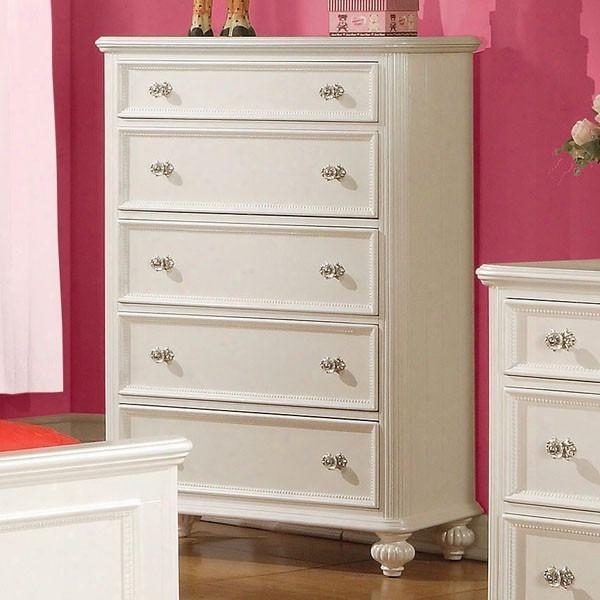 Athena 3001 236" Chest With 5 Drawers Decorative Glass Knobs Felt Lined Top Drawer Turned Legs Dovetail French Front And English Back In White