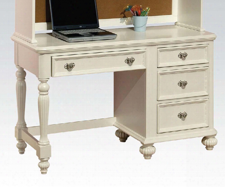Athena Collection 30014 50" Computer Desk With 4 Drawers Pumpkin Bun Feet Medium-density Fiberboard (mdf) And Pine Wood Construction In White