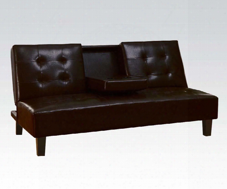 Barron Collection 05641 71" Adjustable Sofa With Cup Holders Drop Back Tapered Legs Wooden Frame Construction And Bycast Pu Leather Upholstery In Espresso