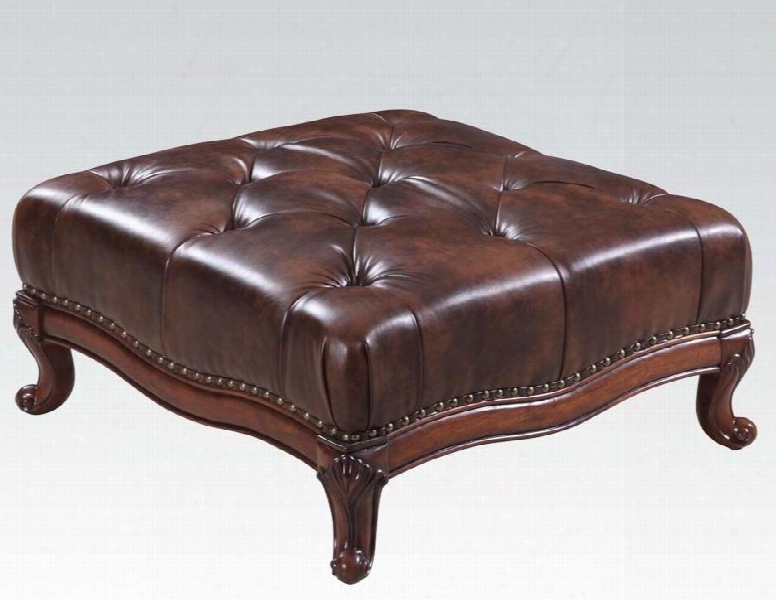 Birmingham Collection 05948 Ottoman With Top Grain Leather Upholstery In Tri Tone Dark Brown