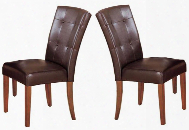 Bologna 07046 Set Of 2 Side Chairs With Faux Leather Upholstery Button Tufted Seat Back Solid Hardwood And Veneers In Brown Cherry