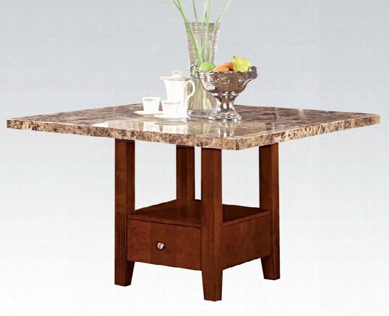 Bologna Collection 07050 48" Dining Table With Brown Marble Top In Brown Cherry