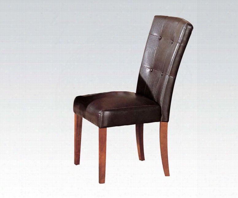 Bologna Collection 17046 Side Chair With Pu Leather Upholster Seat And Back Button Tufting And Tapered Legs In Brown