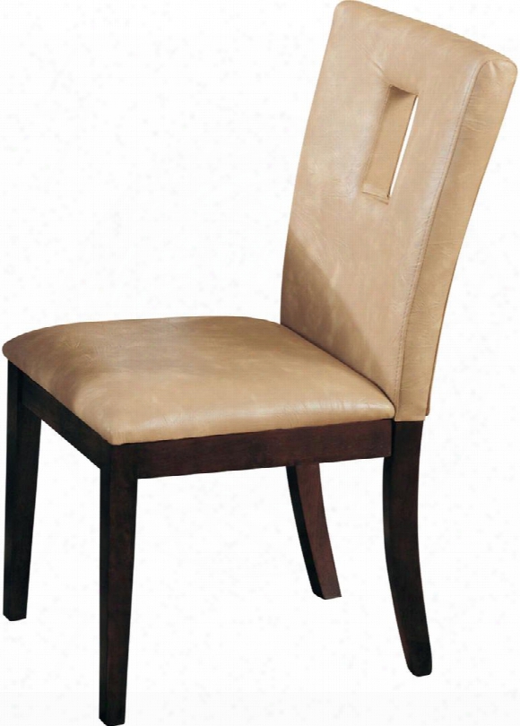 Britney Collection 16776 Set Of 2 19" Side Chairs With Cut-out Backrest Walnut Tapered Legs Solid Wood Construction And Bycast Pu Leather Upholstery In Cream