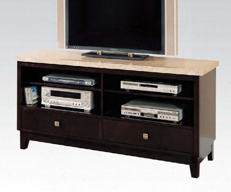 Britney Collection 17093 60" ;tv Stand With White Marble Top In Walnut