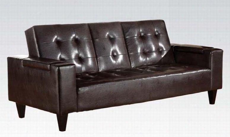 Bruce 06215 86" Adjustable Sofa With Cup Holder Solid Wood Frame Plastic Tapered Legs And Bycast Leather Upholstery In Espresso