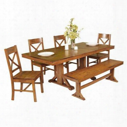 C60w2ab 6-piece Antique Brown Wood Dining
