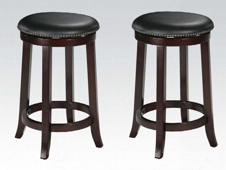 Chelsea Collection 04732 24" Set Of 2 Counter Height Bar Stools With Swivel Seat Nail Head Trim Flared Legs Footrest Ring And Black Pu Leather Upholstery In