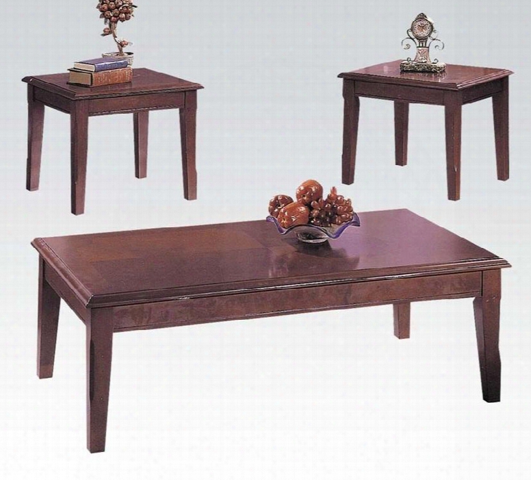 Chester Collection 06159 3 Pc Living Room Taab Le Set With Tapered Legs Apron And Wood Veneer Wood Construction In Merlot