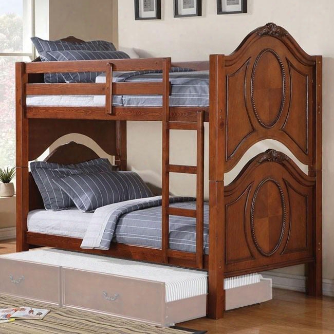 Classique Collection 37005 Twin Over Twin Size Bunk Bed With Front Ladder Easy Access Guard Rails Birch Veneer And Pine Wood Construction In Cherry