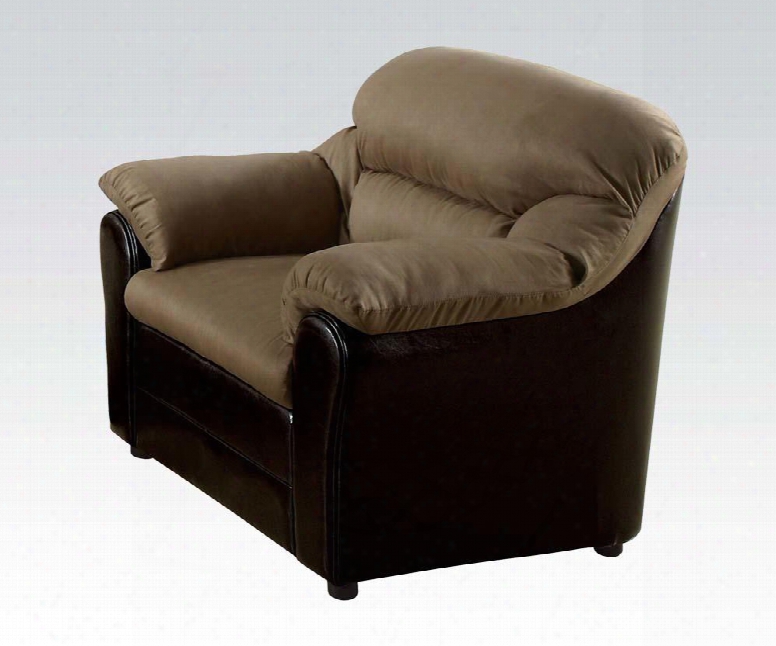 Connell Collection 15142 43" Chair With Microfiber And Pu Leather Upholstery In Saddle And Espresso