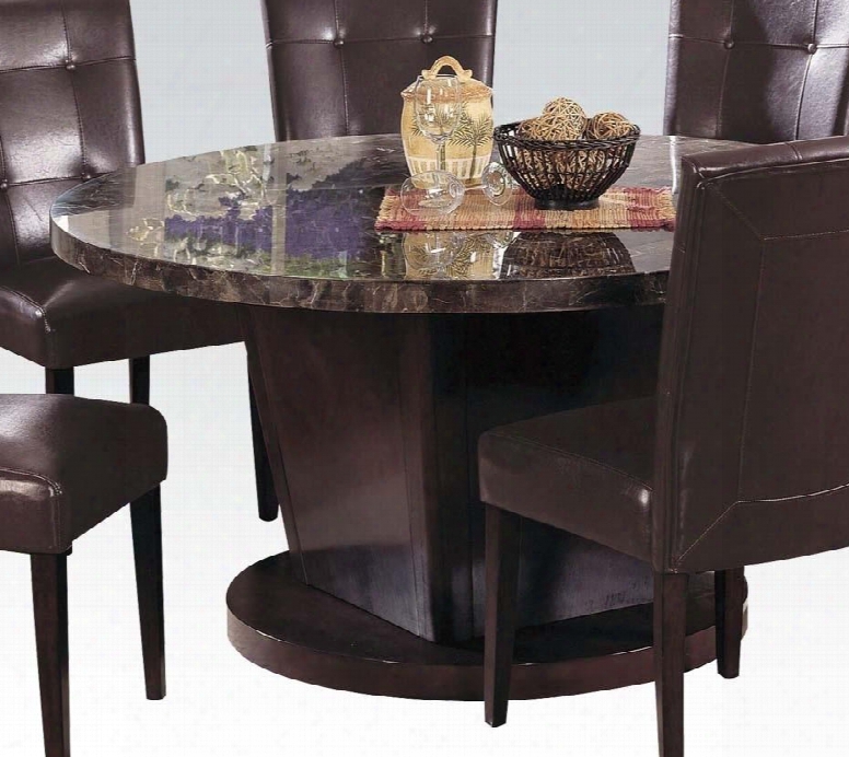 Danville Collection 07003 54" Dining Table With Round Pedestal Base Black Marble Top And Medium-density Fiberboard (mdf) In Walnnut