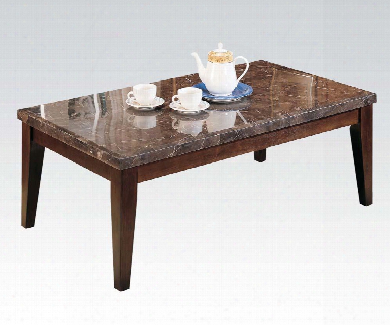 Danville Collection 07142 48" Coffee Table With Black Marble Top Tapered Legs Solid Wood And Medium-density Fiberboard (mdf) Materials In Walnut