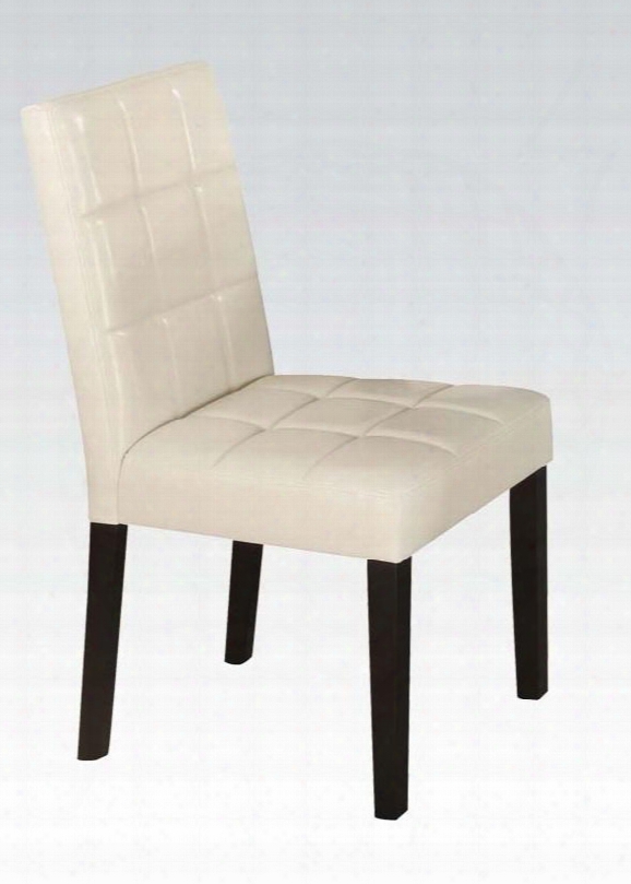 Dion Collection 07130 Set Of 2 19" Side Chairs With Tapered Legs  Tufted Cushion Solid Wood Construction And Bycast Pu Leather Upholstery In White