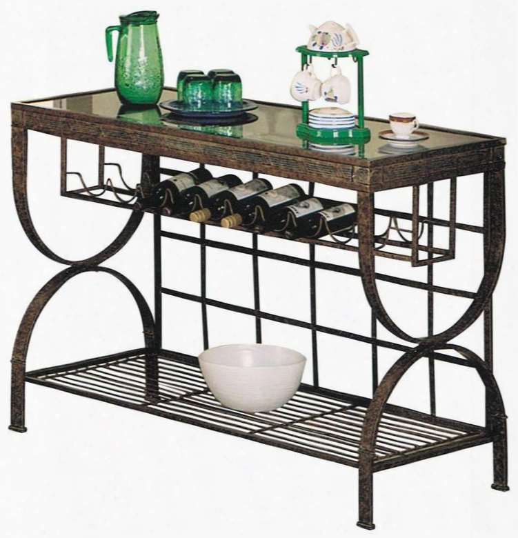 Egyptian Collection 08632 50" Server With 5mm Clear Tempered Glass Top Bottom Shelf Wine Rack And Iron Tube Frame In Bronze Patina