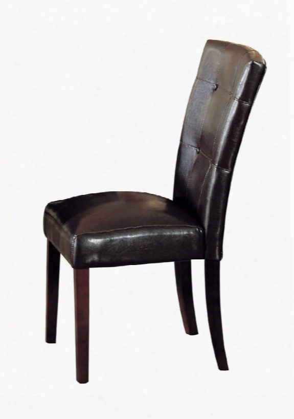 Faymoor Collection 17054 Set Of 2 39" Side Chairs With Button Tufting Tapered Legs And Pu Leather Upholstered In Walnut