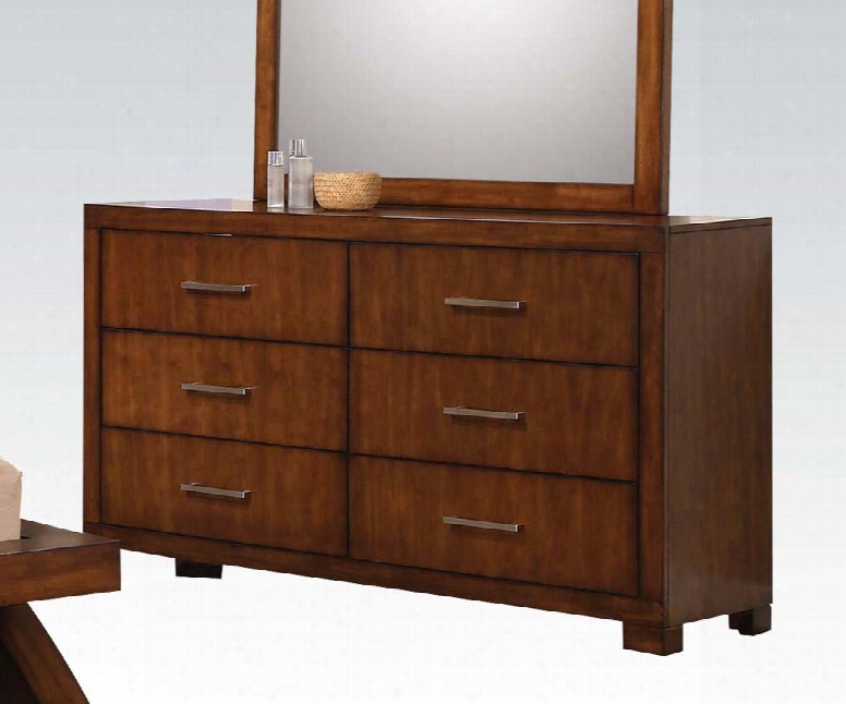 Galleries Collection 20235 63" Dresser With 6 Drawers Brushed Nickel Hardware Center Metal Drawer Glides And Wood Frame In Oak