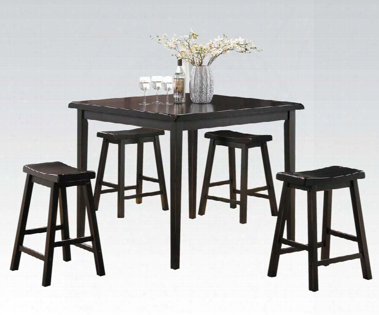 Gaucho Collection 07288 5 Pc Dining Set With Counter Height Table 4 Counter Height Stools Saddle Seat And Solid Rubberwood Materials In Black