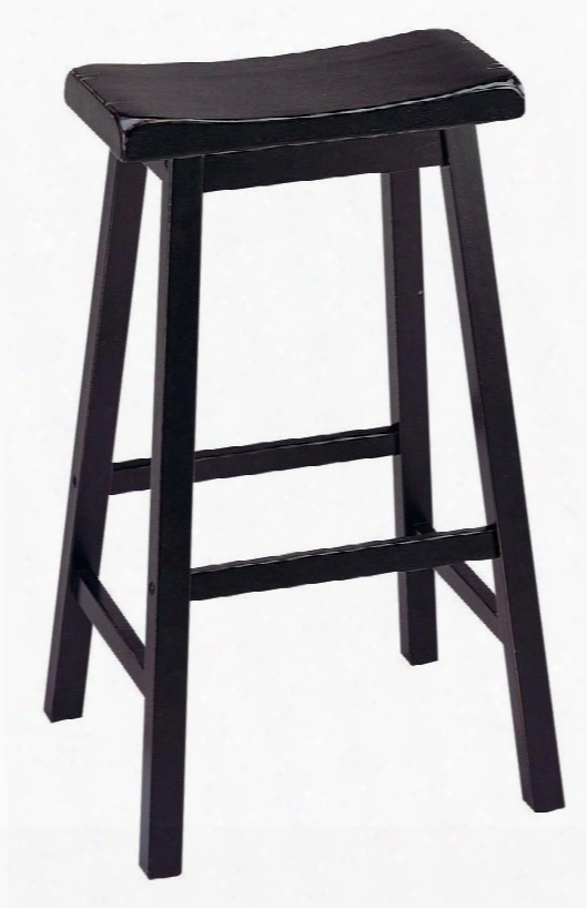 Gaucho Collection 07308 Set Of 2 29" Bar Stools With Saddle Seat Square Legs Supporting Stretchers And Solid Rubberwood Construction In Black