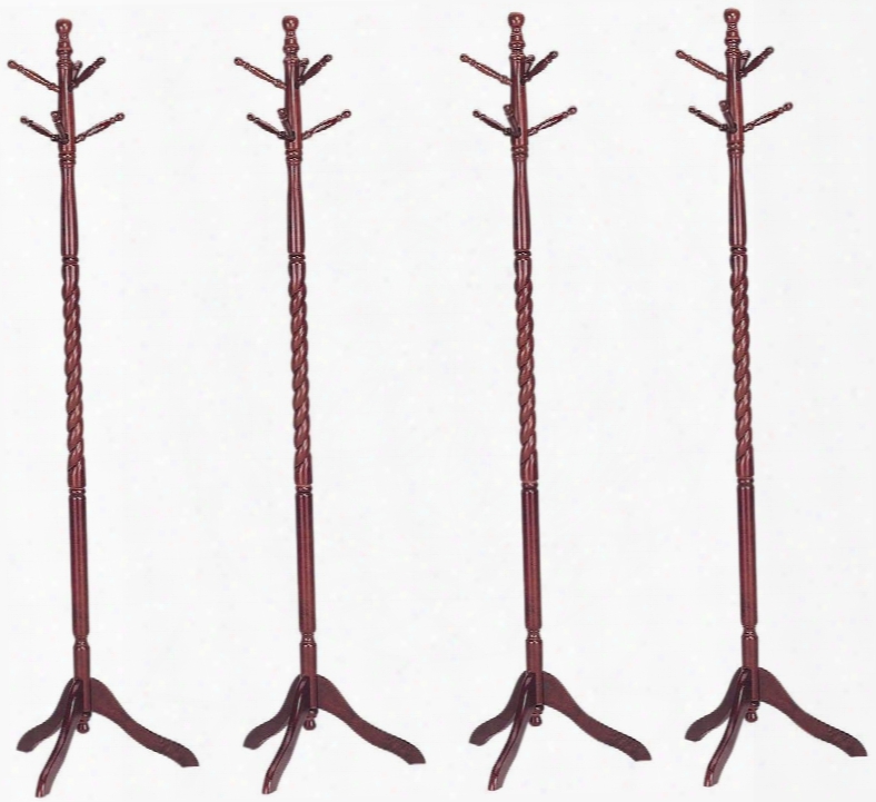 Grady Collection 06320 71" Set Of 4 Coat Racks With 2" Diameter Post Turned Wooden Ppost Hanging Pegs Tri-pod Legs And Solid Wood Construction In Cherry