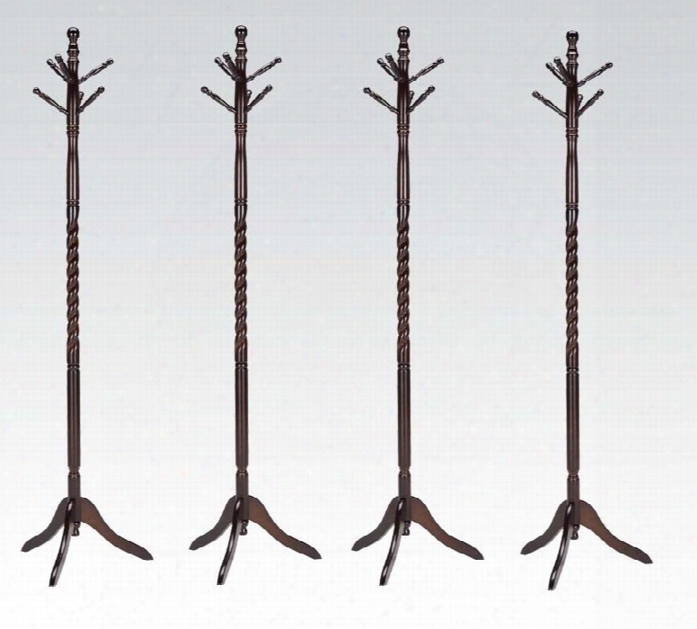 Grady Collection 06322 71" Set Of 4 Coat Racks With 2" Diameter Post Turned Wooden Post Hanging Pegs Tri-pod Legs And Solid Wood Construction In Espresso