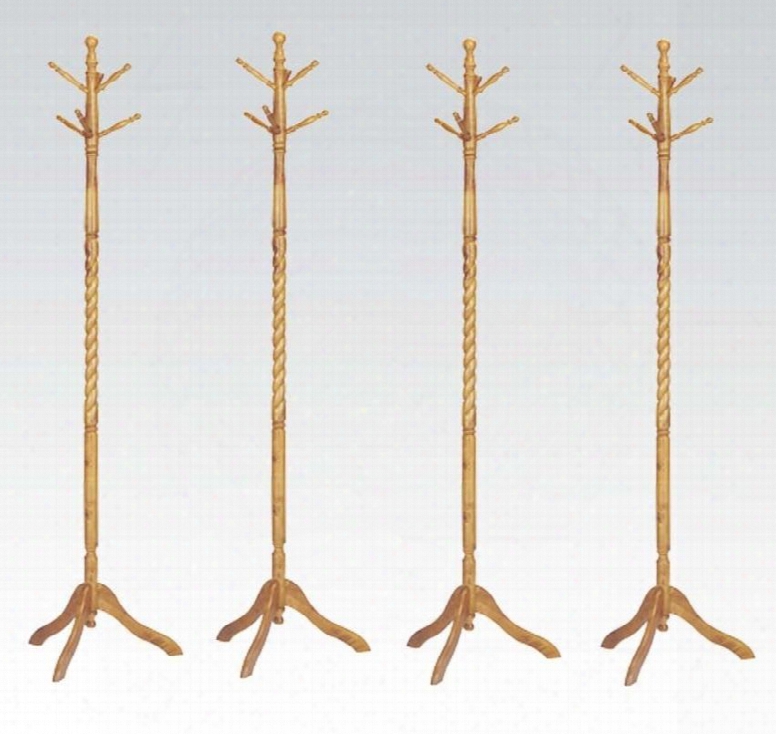 Grady Collection 06323 71" Set Of 4 Coat Racks With 2" Diameter Post Turned Wooden Post Hanging Pegs Tri-pod Legs And Solid Wood Construction In Oak