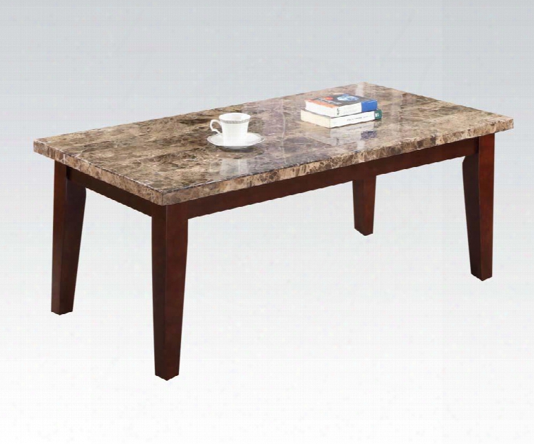 Grana Da 07381 50" Coffee Table With Brown Marble Top Tapered Legs Rectangular Shape And Solid Wood Construction In Espresso