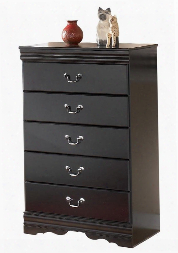 Huey Vineyard B128-46 30" 5-drawer Chest With Top Moldings Side Roller Gllides And Antique Pewter Hardware In