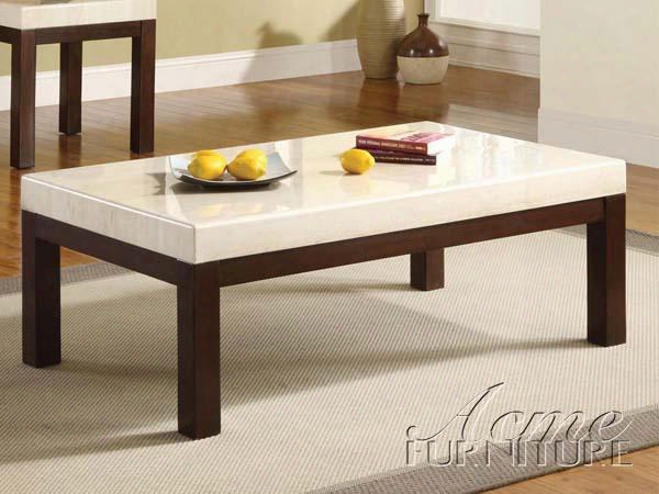 Kyle 17415 48" Coffee Table With White Faux Marble Top Tapered Legs Select Hardwood And Veneers Material In Dark
