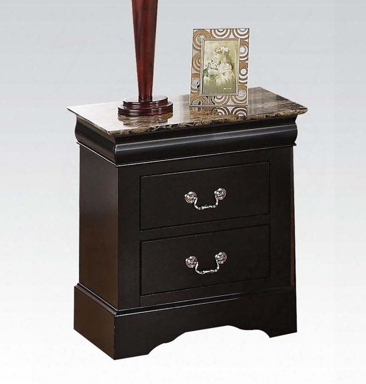 Louis Philippe Iii Collection 20023 22" Nightstand With 2 Drawers Faux Marble Toop Crown Molding And Antique Brass Hardware In Black