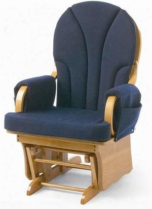 Lullaby Collection 4201046 40" Adult Glider Rocker With Solid Natural Colored Wood Blue Cushions And Durable Material In