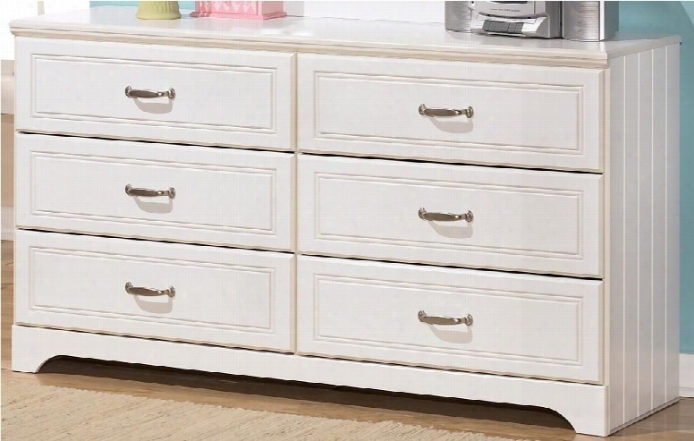 Lulu Collection B102-21 57" 6-drawer Dresser With Grooved Panels Embossed Framing Drawers And Side Roller Glides In