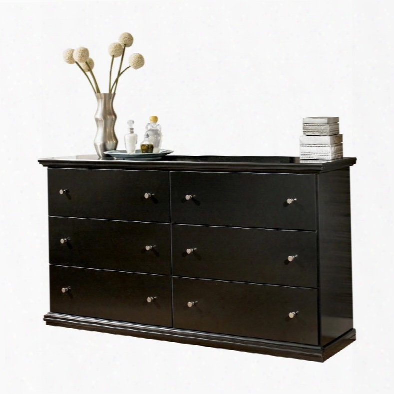 Maribel B138-31 63" 6-drawer Dresser With Scalloped Top And Base Pewter Tone Knob Pulls And Side Roller Glides In