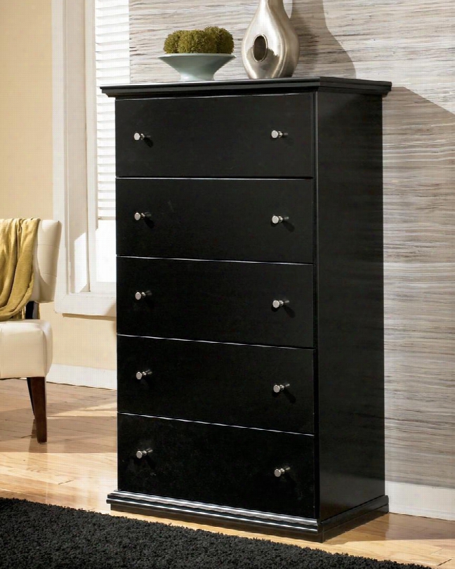 Maribel B138-46 33" 5-drawer Chest Dresser With Scalloped Top Pewter Tone Knob Pulls And Side Roller Glides In